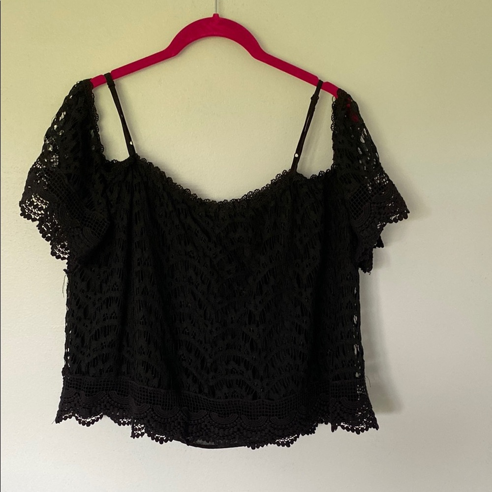 Black Lace Cold-Shoulder Women's Top